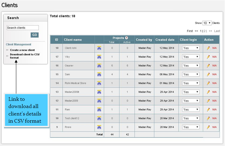 client's details in CSV